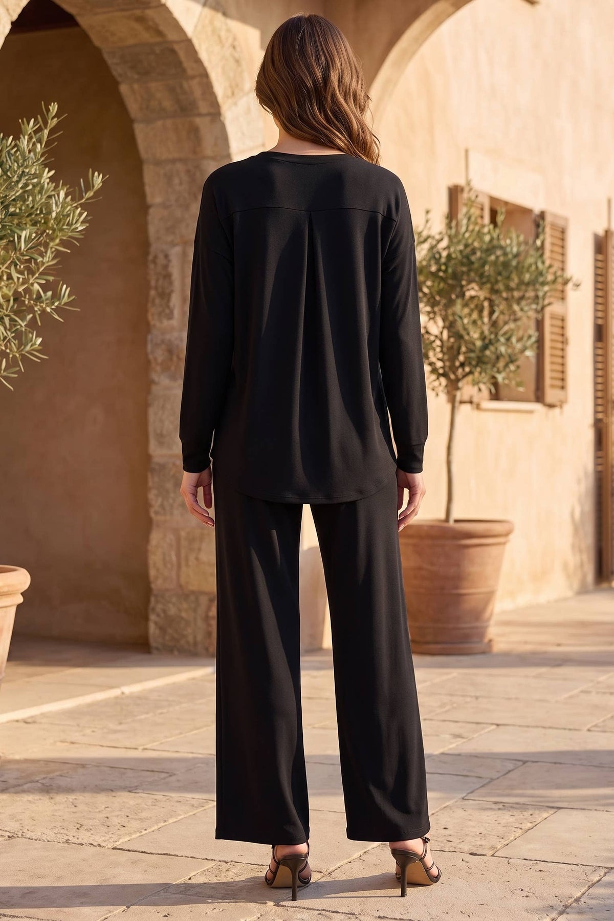 2-Piece Lizzy 3/4 Sleeve Top + Relaxed-Fit Pants Flowy Set