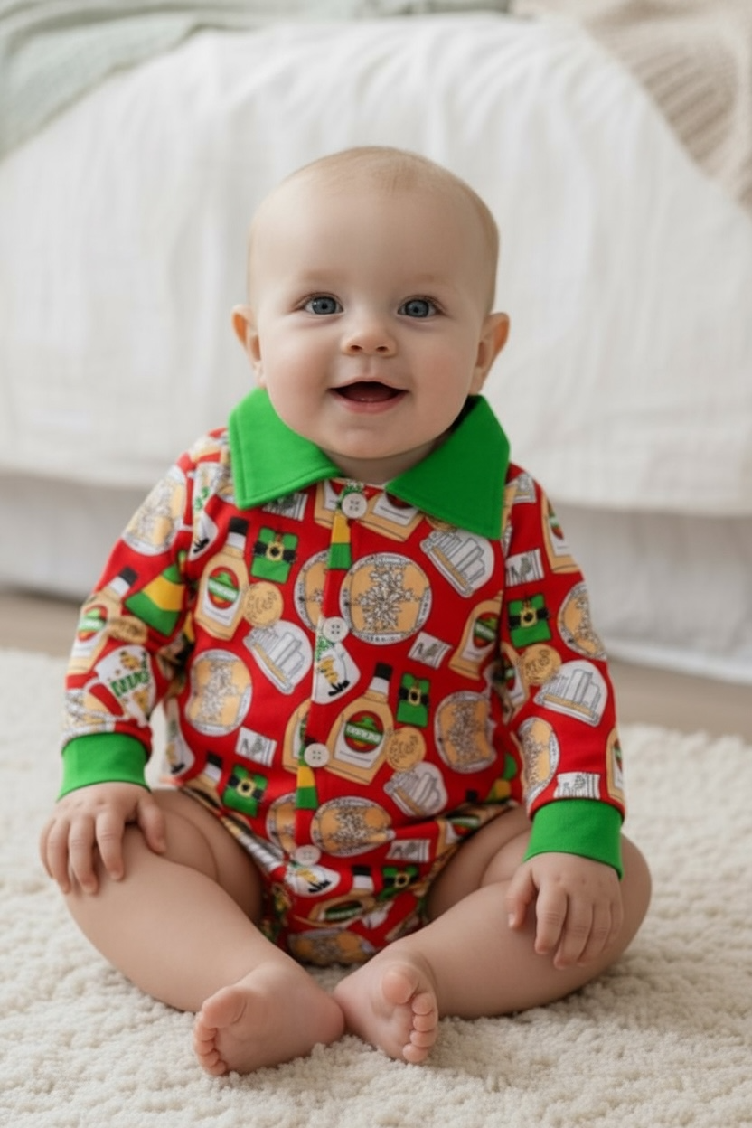 Multi-printed baby bodysuit w/collar. LR060704