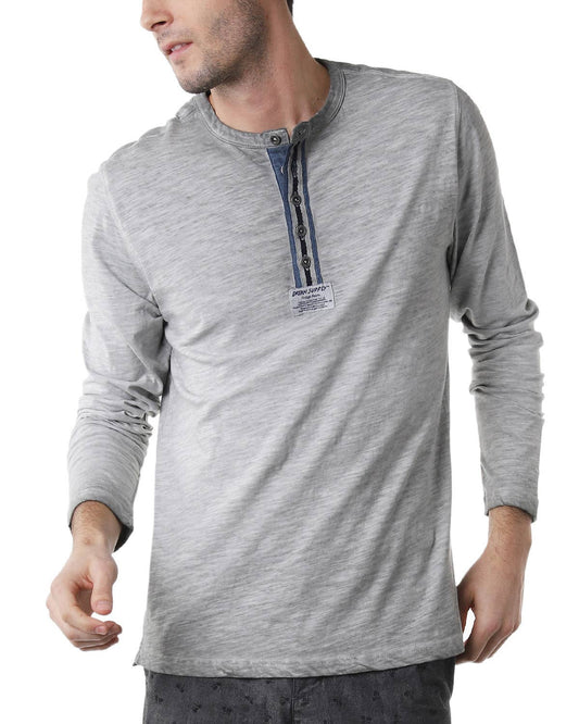 ZIMEGO - LS502 -Long Sleeve Crew Neck Vintage Button Henley T-Shirt