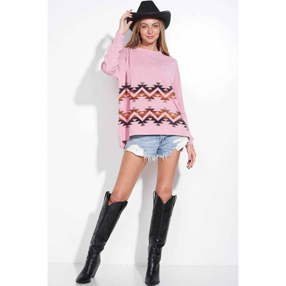 Zig zag print long sleeve knit top