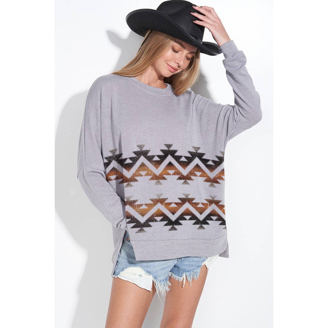 Zig zag print long sleeve knit top