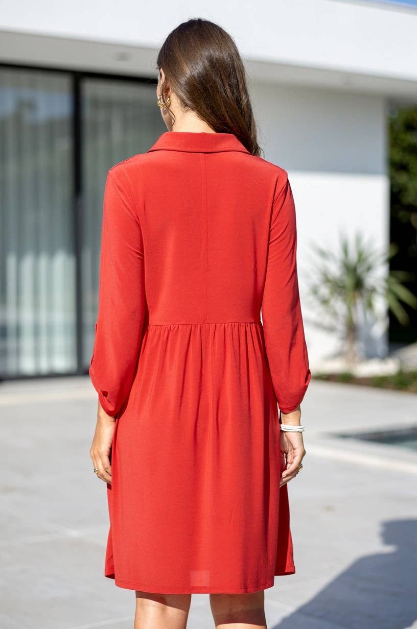 Collared Shirt Dress w/ Pockets