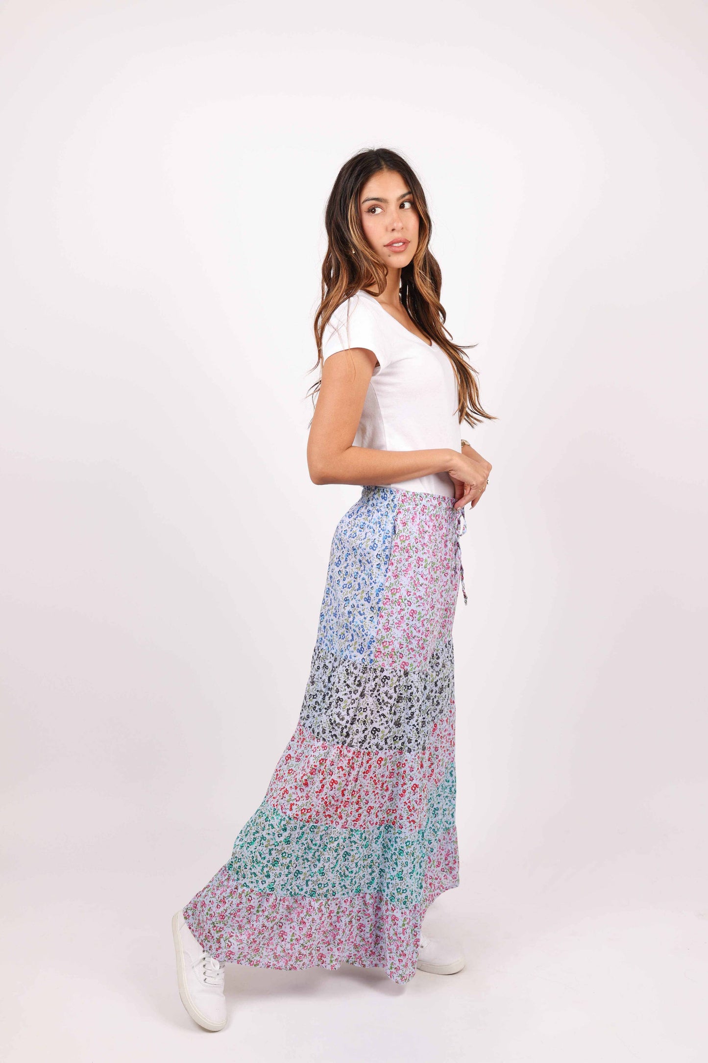 Blue Ditsy Print Cotton Palazzo Pants