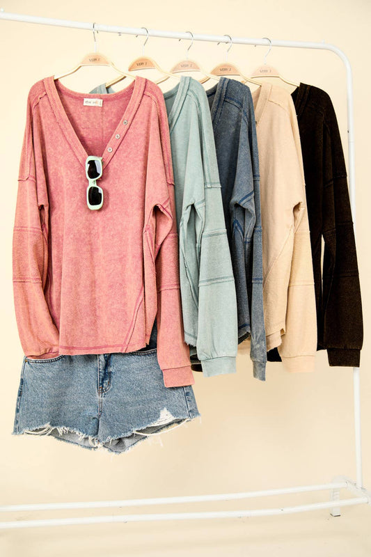 Knit V-Neck Oversized Top