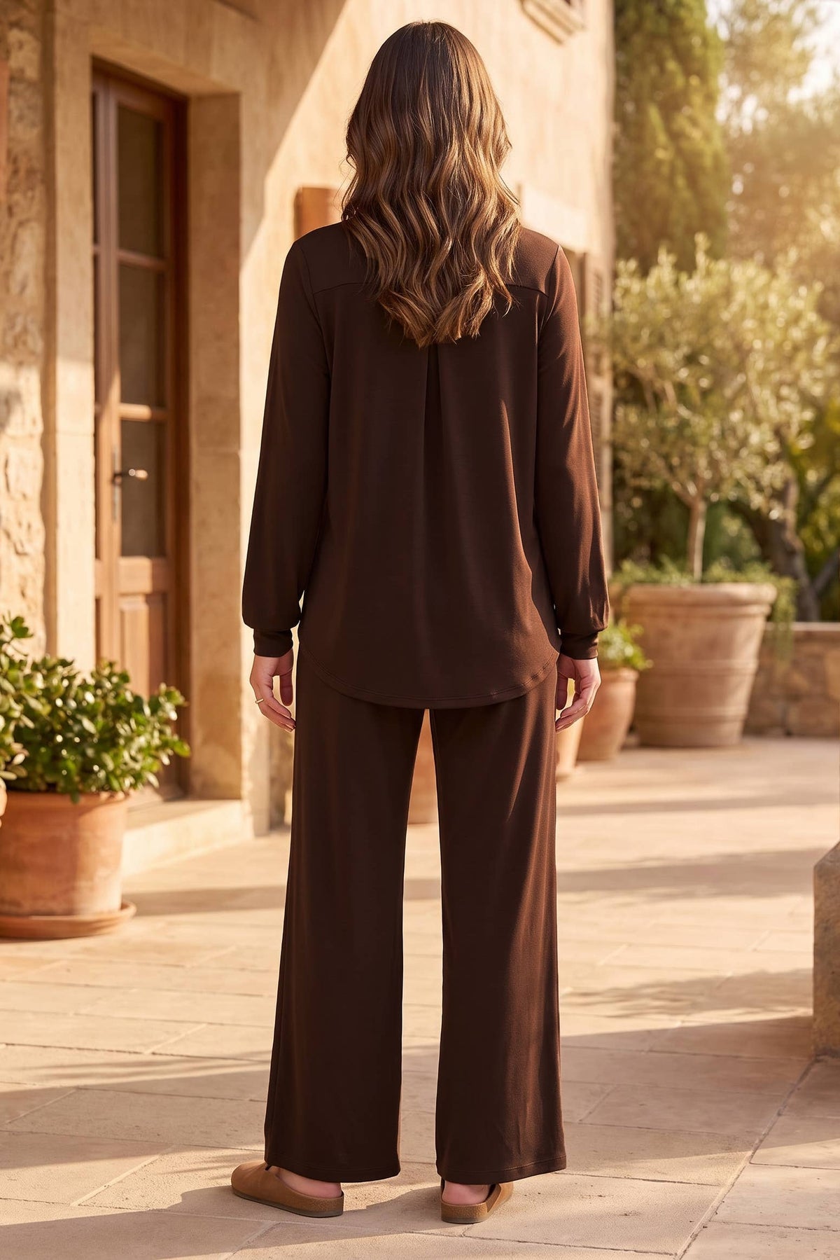 2-Piece Lizzy 3/4 Sleeve Top + Relaxed-Fit Pants Flowy Set