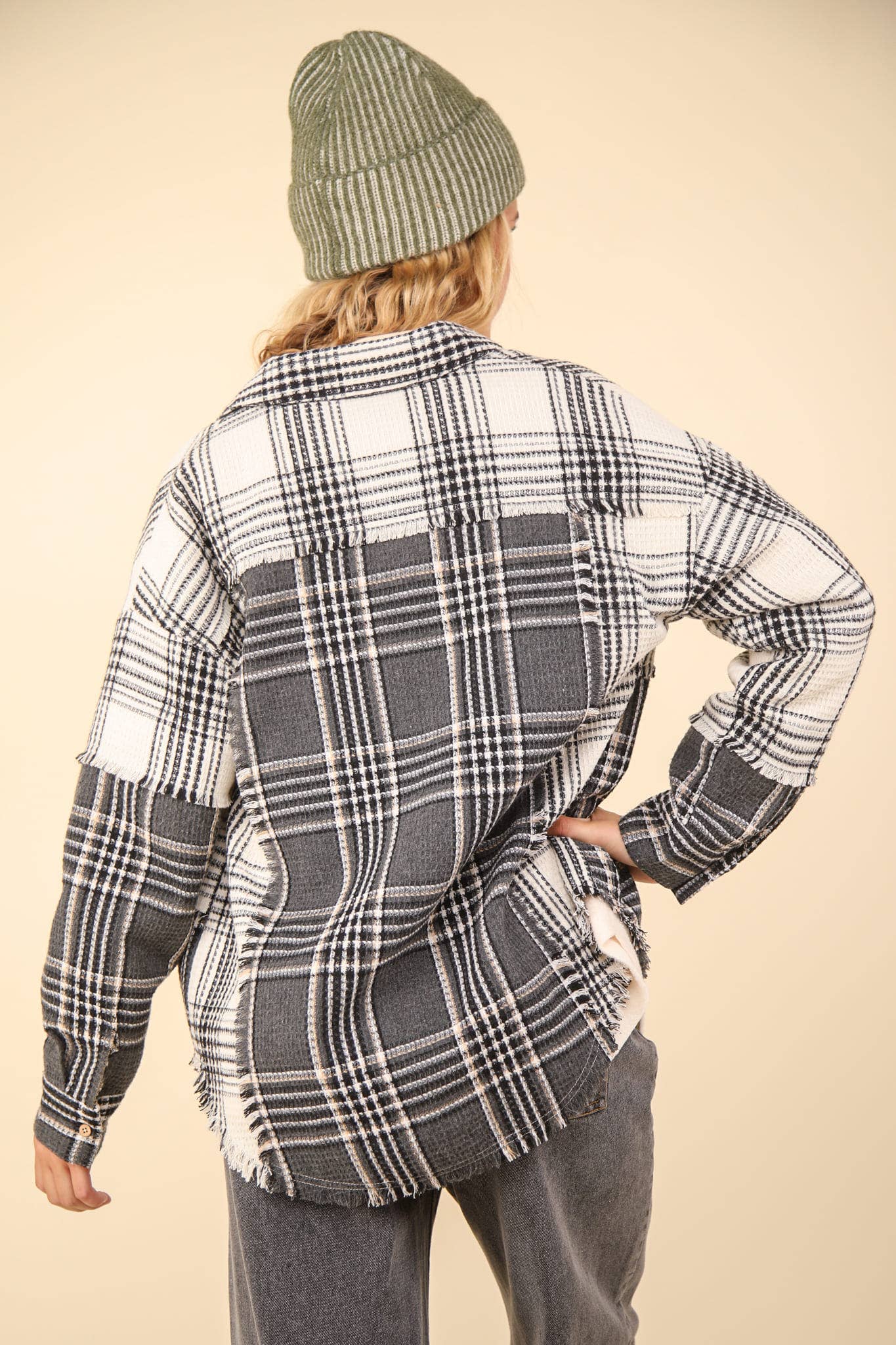 Mixed Plaid Oversized Casual Shacket Jacket