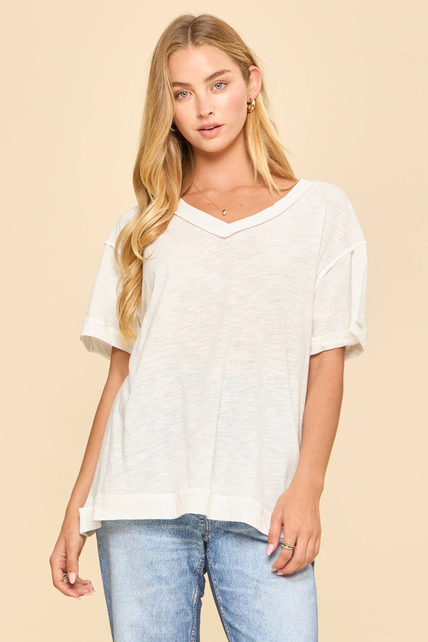 V-Neck Cotton Knit Top