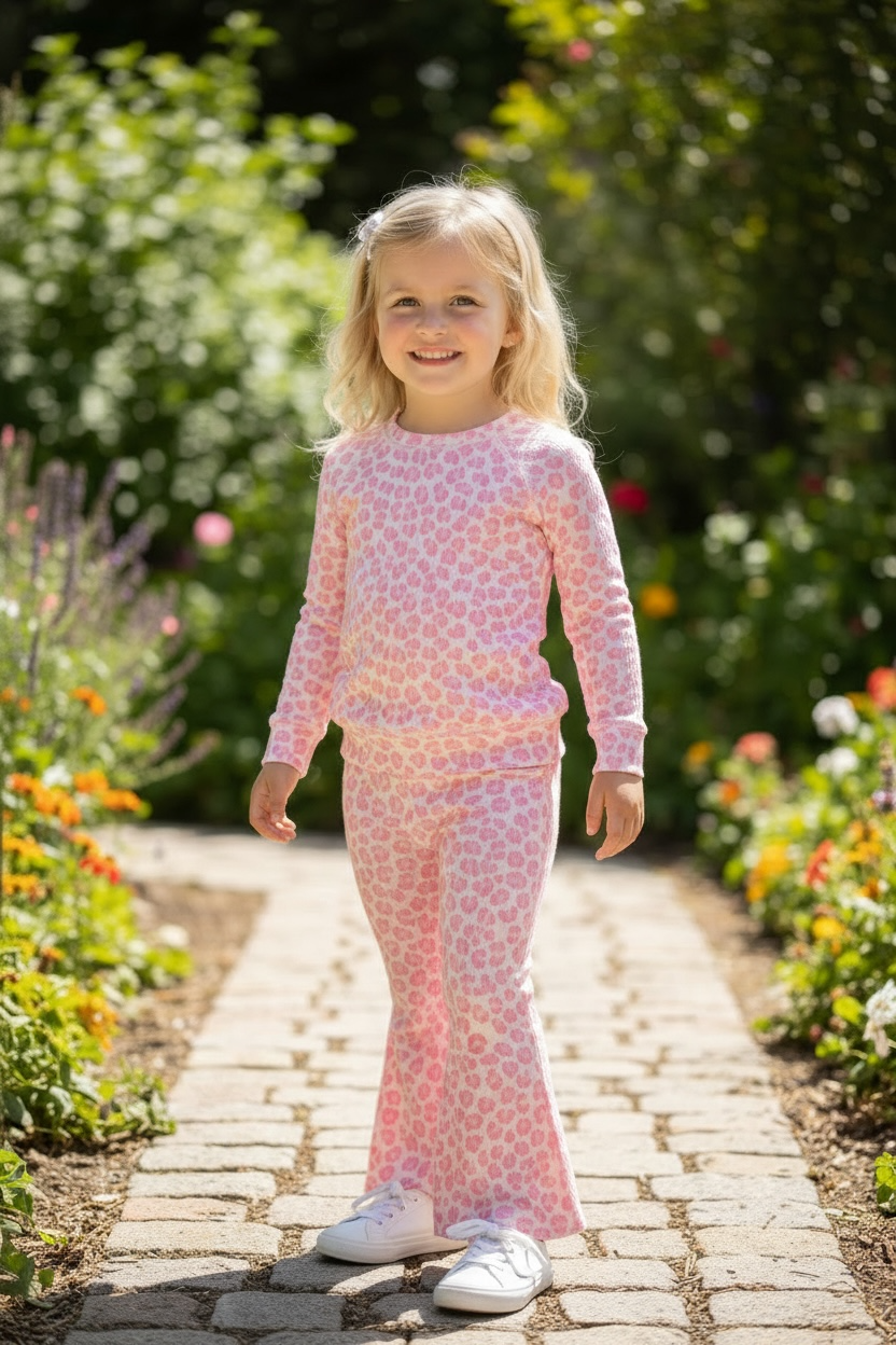 Pink Leopard printed girls 2 piece set.