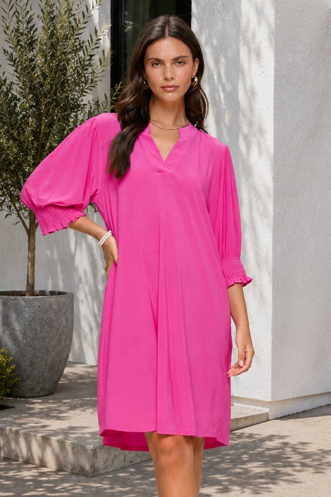 Smocked Sleeve Lizzy Collar Shirt Dress