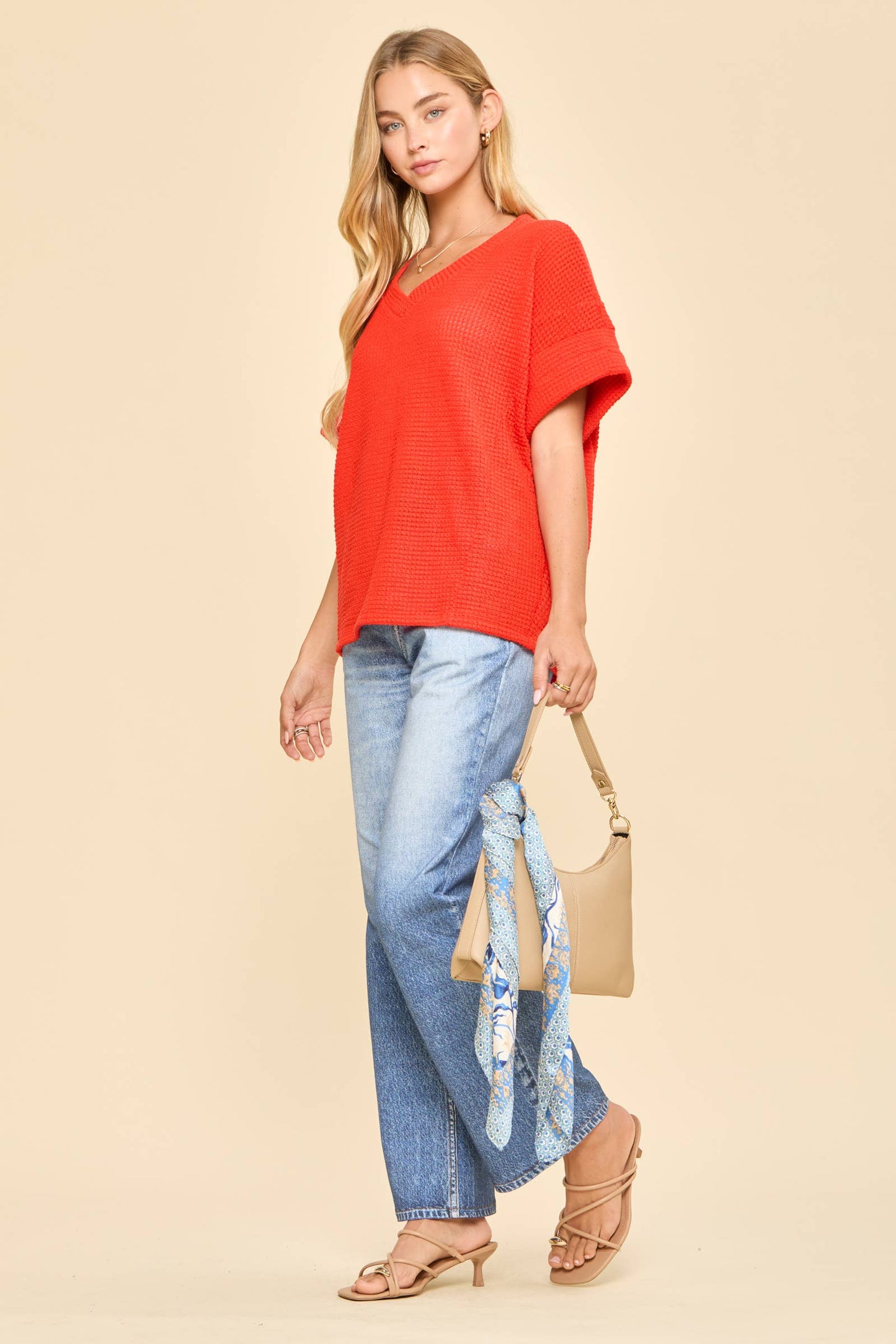 V-Neck Lightweight Sweater Crochet Knit Poncho Top