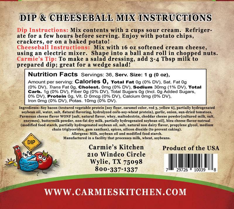 Carmie's Kitchen - Bleu Cheese Bacon & Tomato Dip Mix