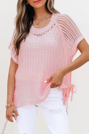Side Tie Hollow-out Crochet Knit Top