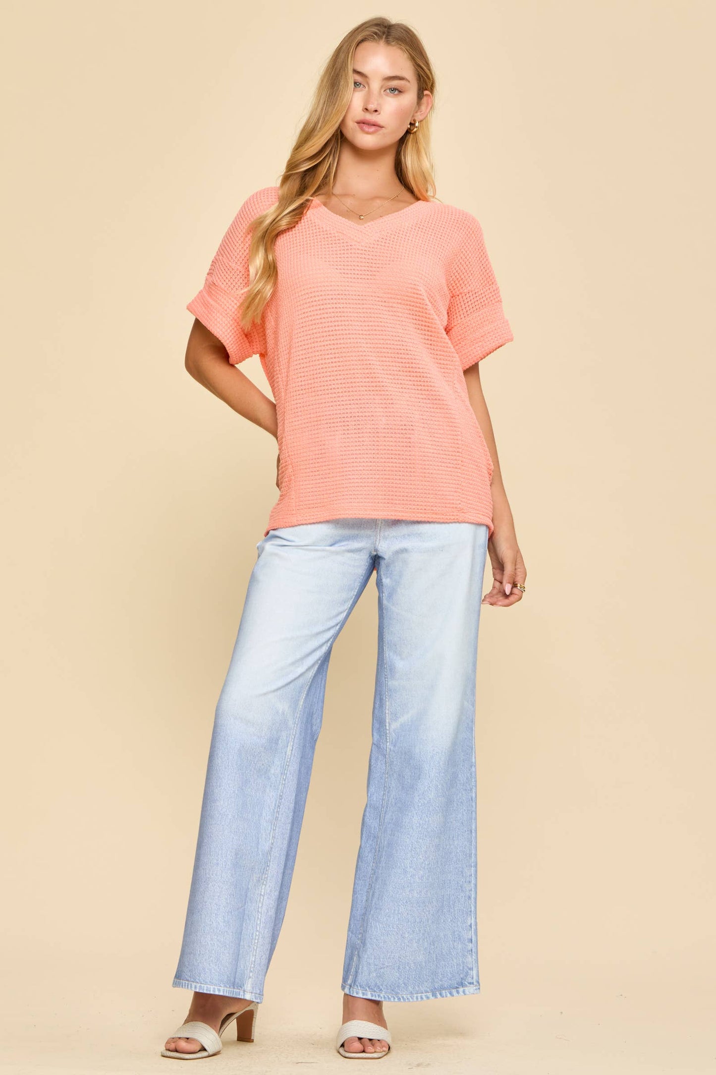 V-Neck Lightweight Sweater Crochet Knit Poncho Top