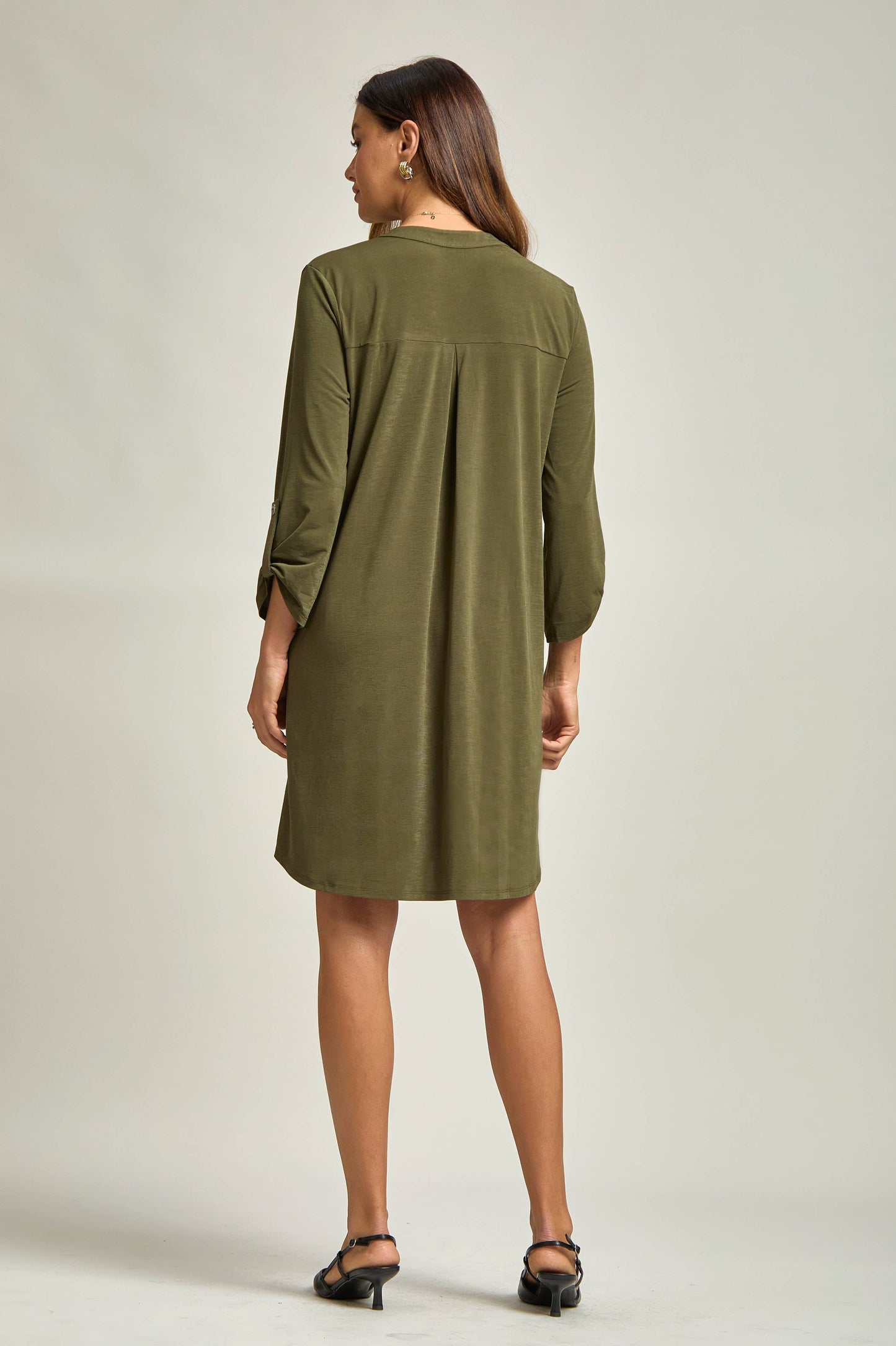 Solid A line 3/4 Sleeve Dress