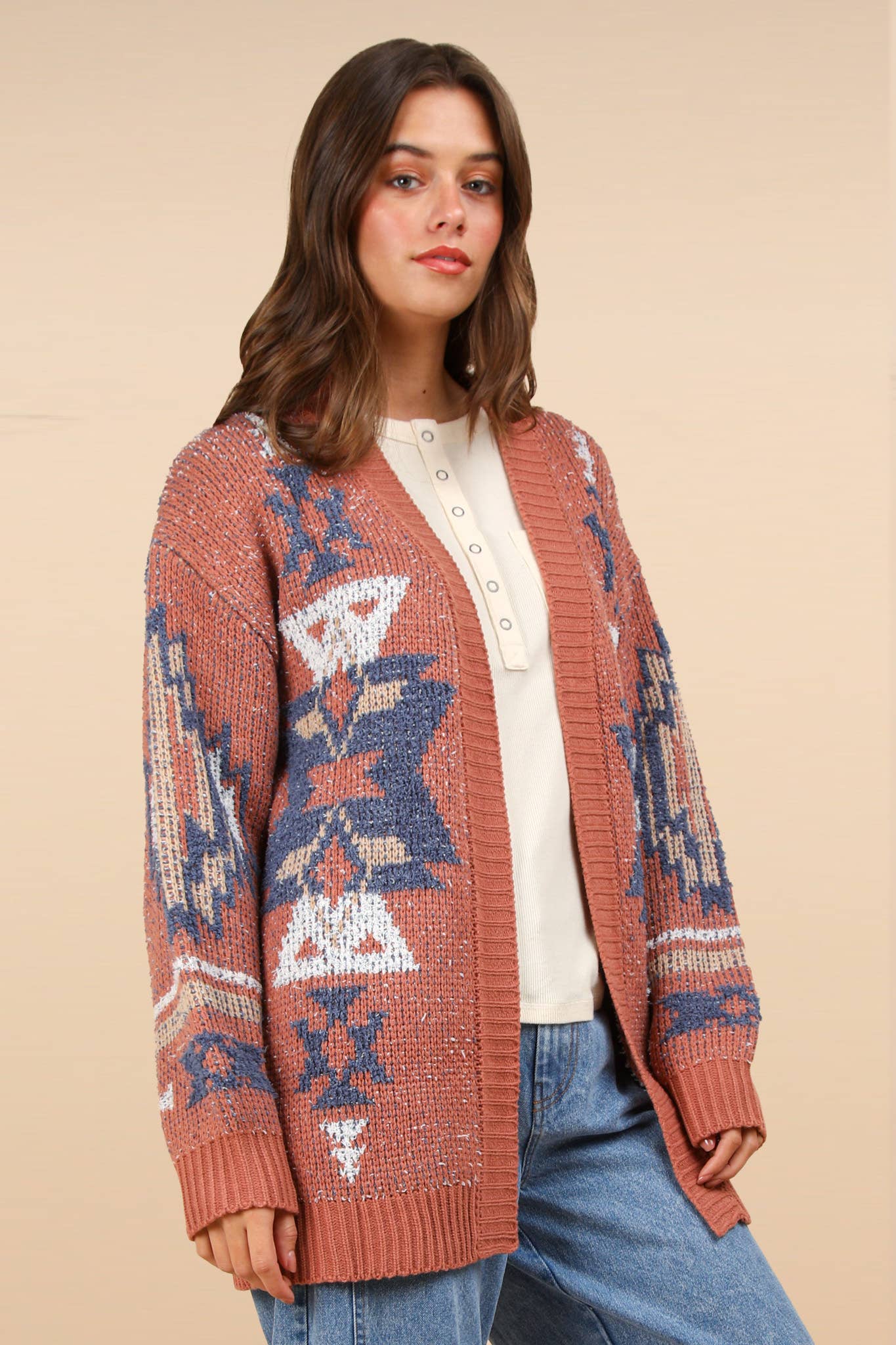 Aztec Printed Knit Sweater Cardigan