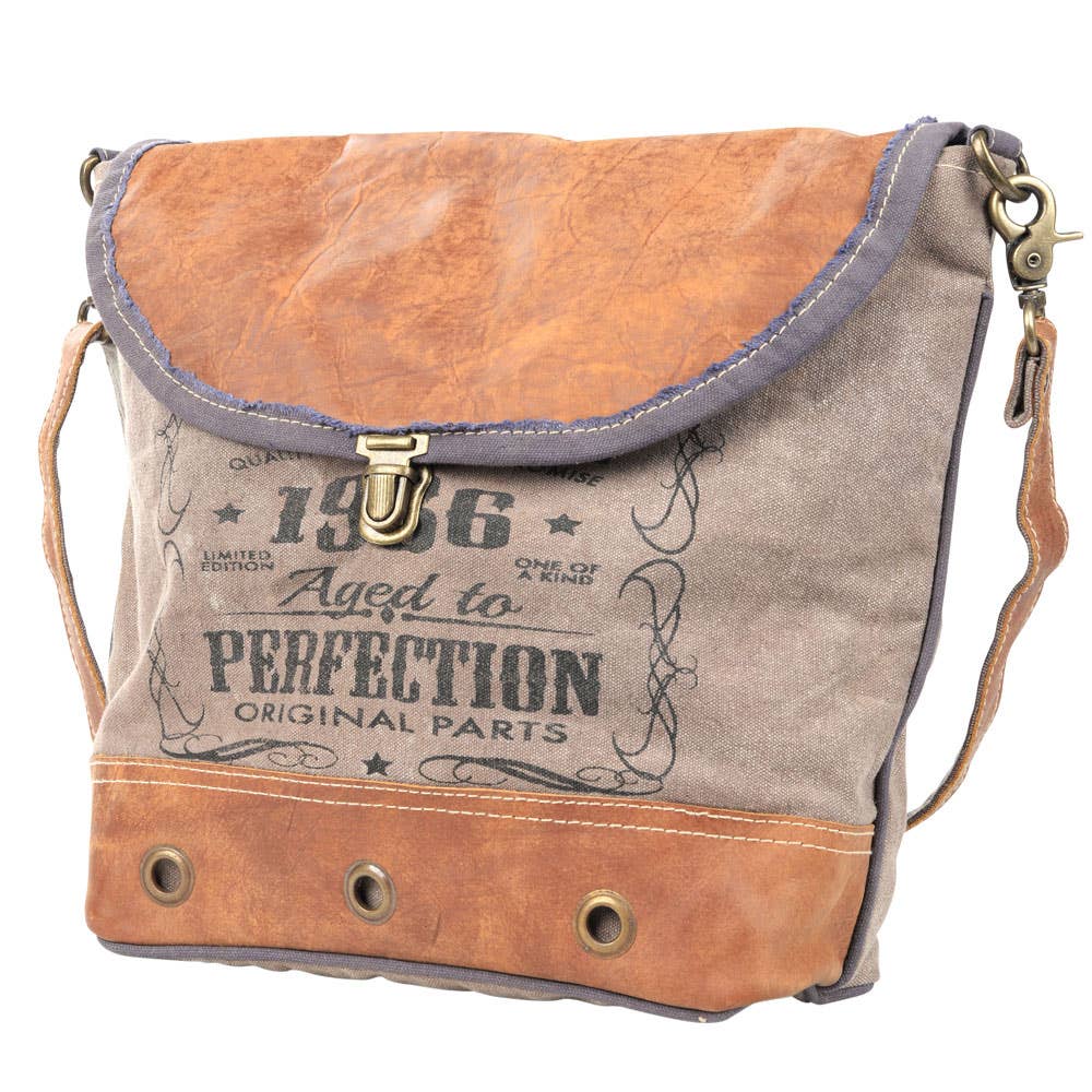 Vintage 1986 Canvas Shoulder Bag With Leather Trim And Flap