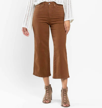 Judy Blue High Waist Tummy Control Garment Dyed Wide Crop Jeans, 88805 Plus