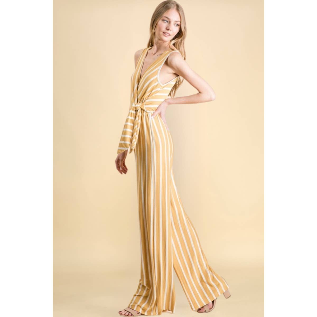 Striped Tie Keyhole Back Jumpsuit