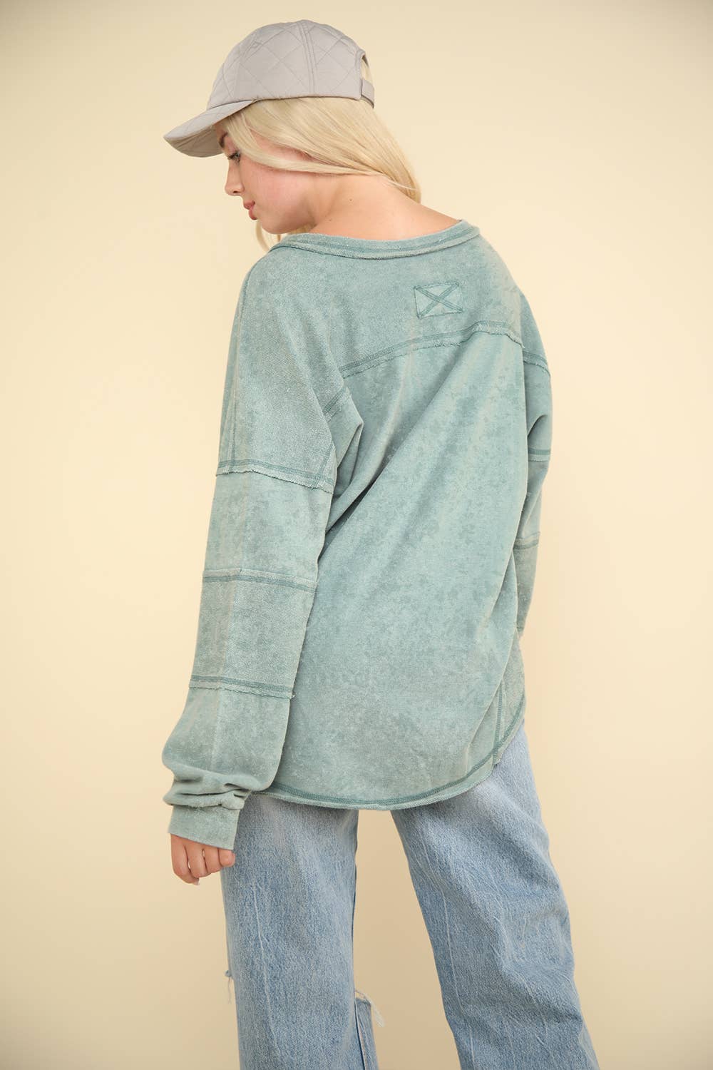 Washed Knit V-Neck Oversized Top