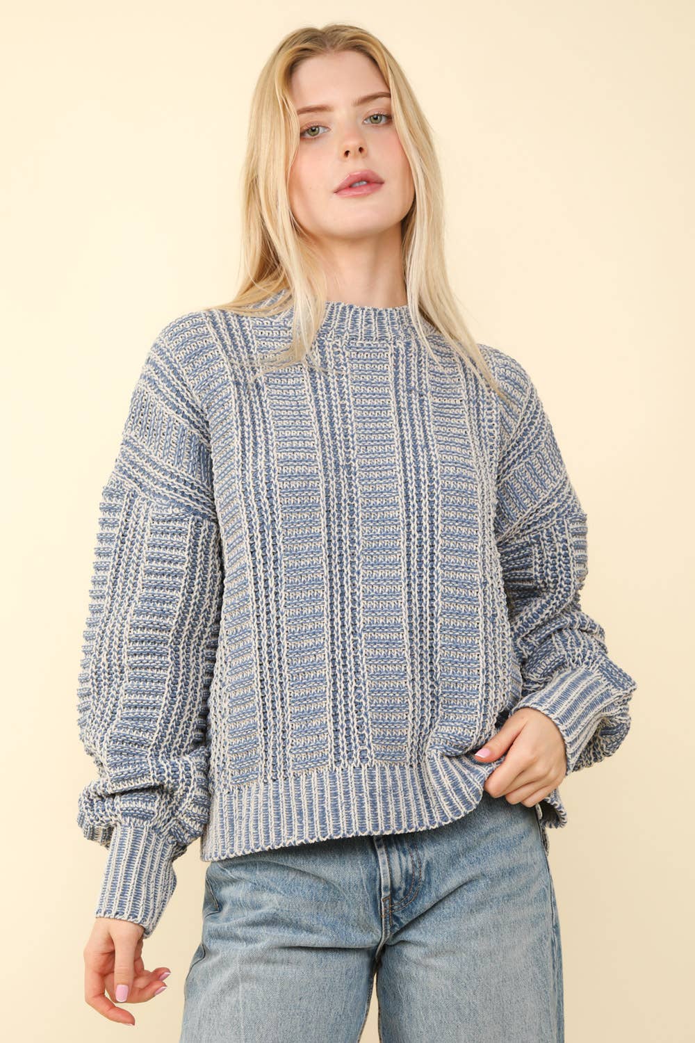 Two Tone Cozy Sweater Knit Top