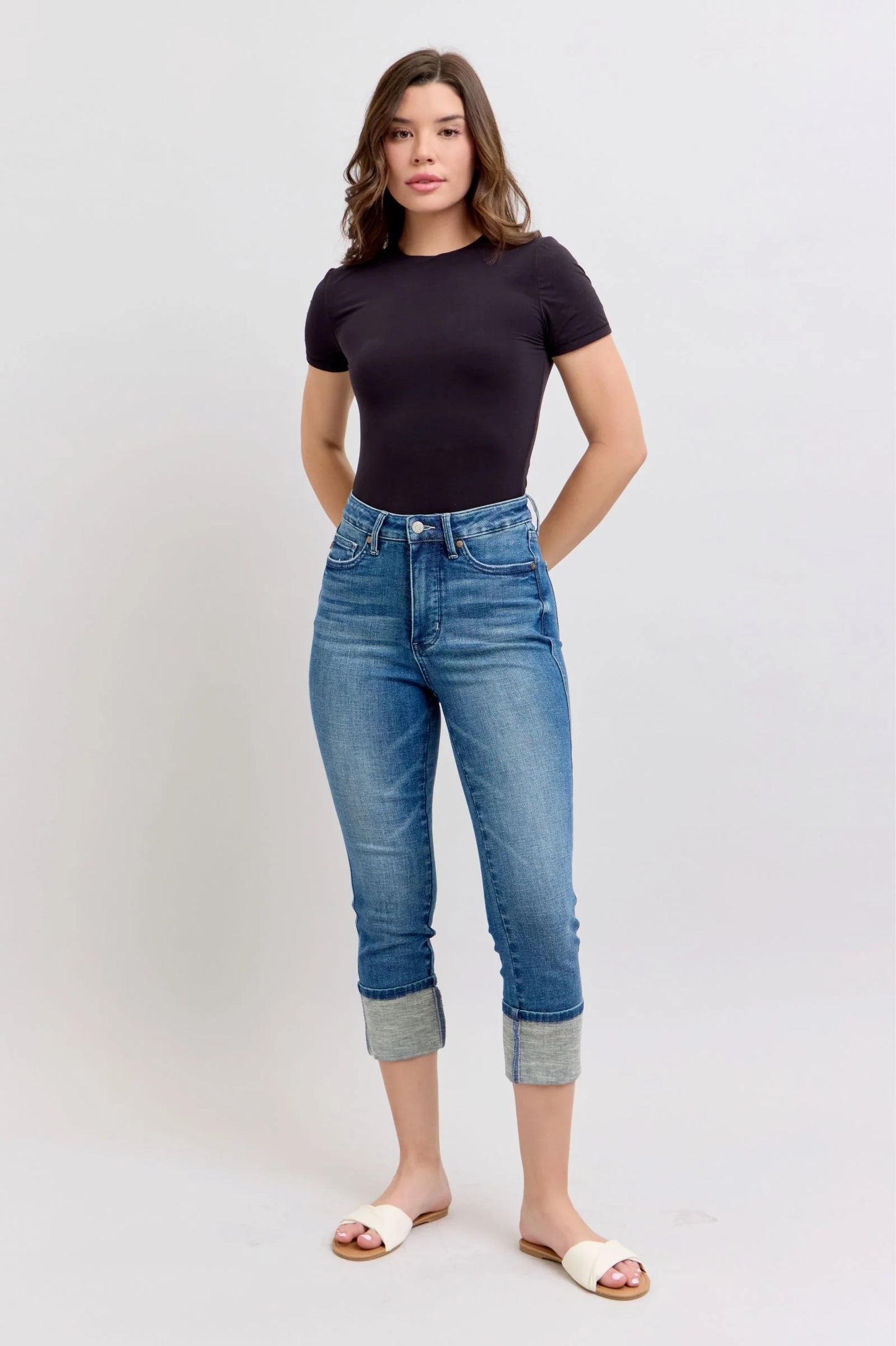 High Waist Tummy Control Back Shield Pockets &amp; Cuff Capri