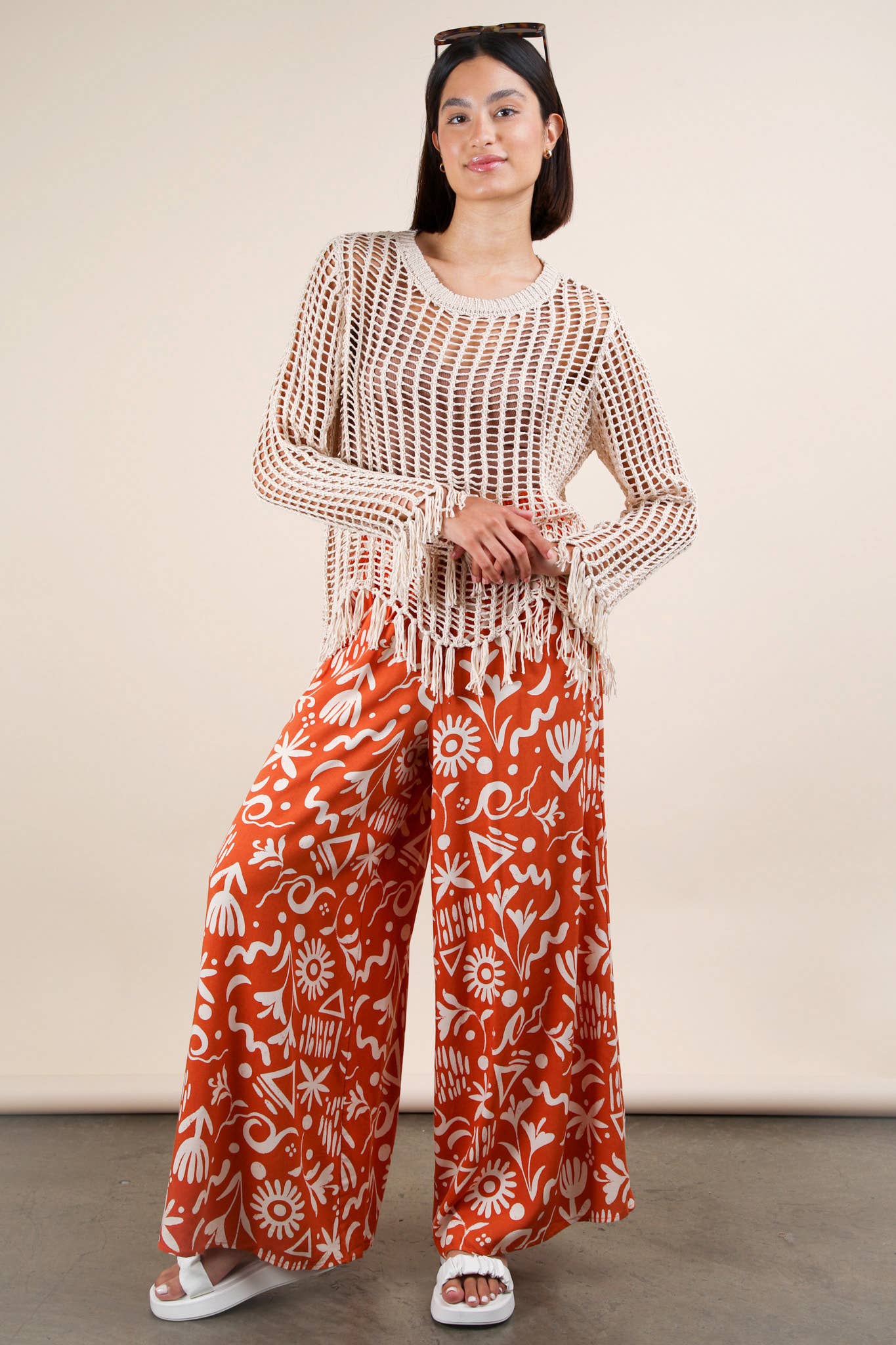 Printed Wide Leg Long Pants