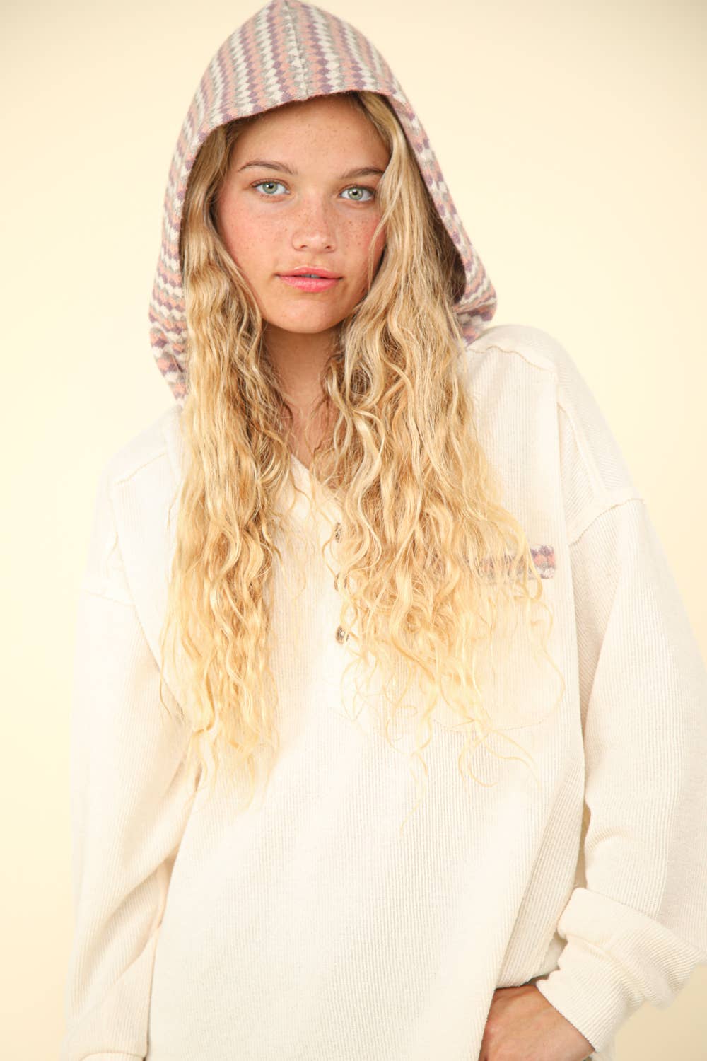 Oversized Contrast Hoodie Cozy Knit Top