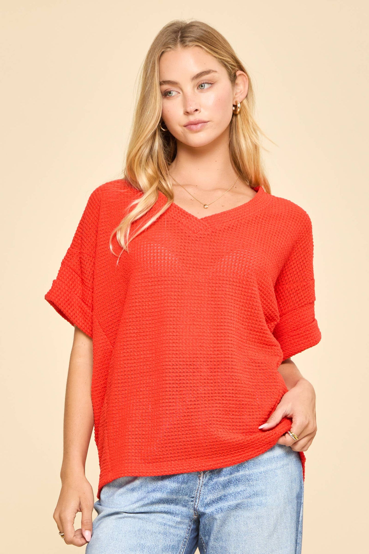 V-Neck Lightweight Sweater Crochet Knit Poncho Top