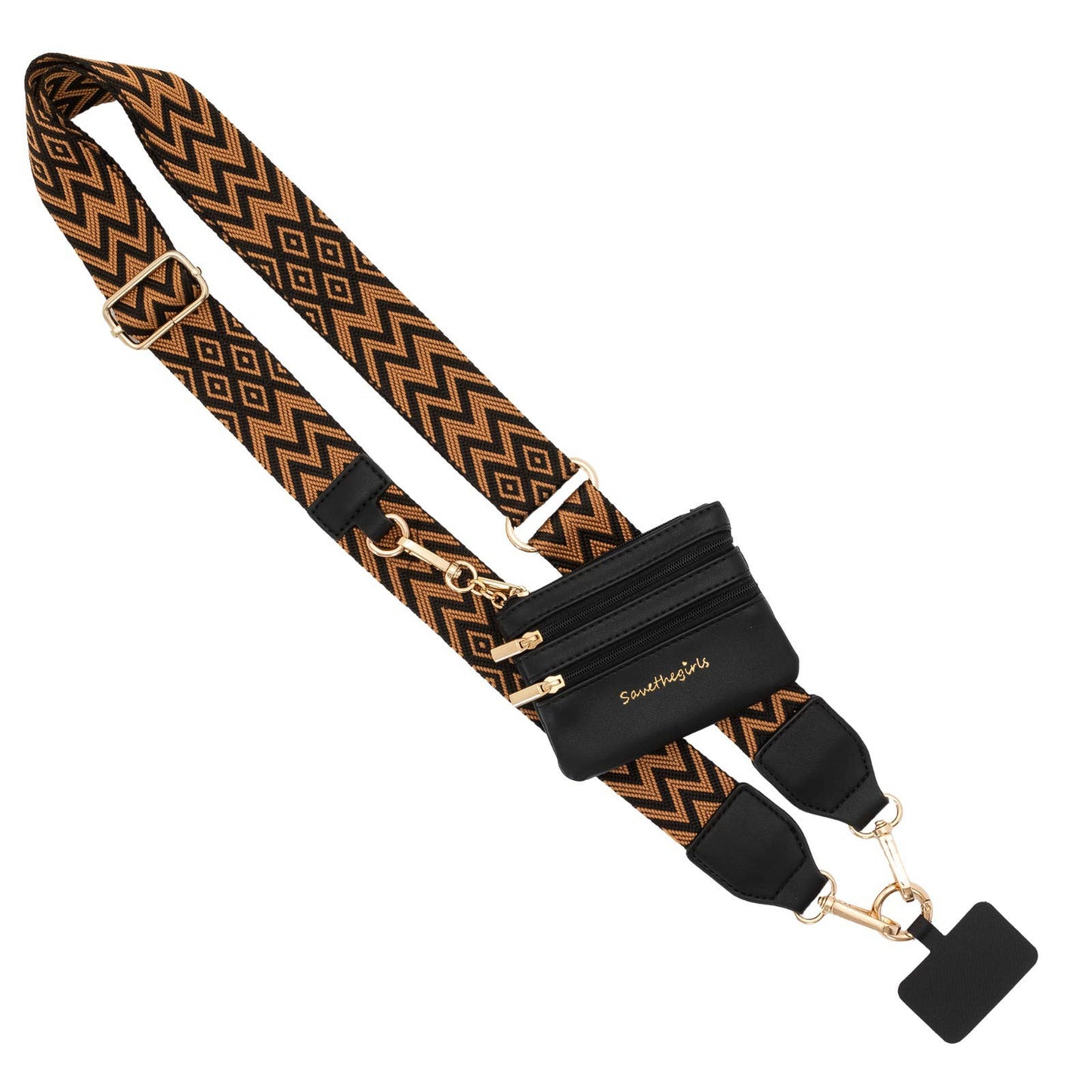 Save The Girls - Clip & Go Crossbody Strap with Pouch - Chevron Collection: Yellow - Yellow Pouch