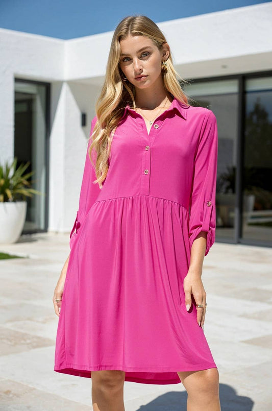 Collared Shirt Dress w/ Pockets