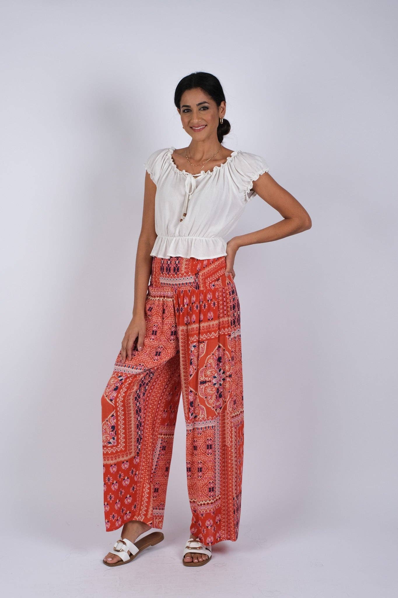 Red Wanderlust Blockprint Hippie Pants
