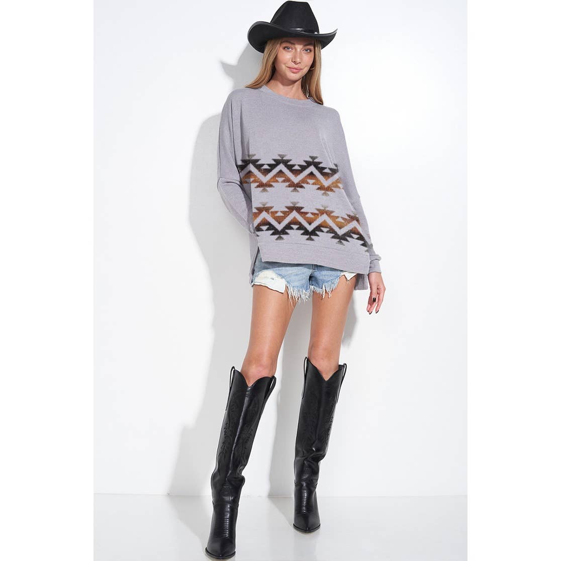 Zig zag print long sleeve knit top