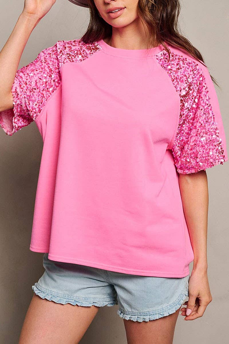 SHORT SEQUINS SLEEVE BLOUSE TOP