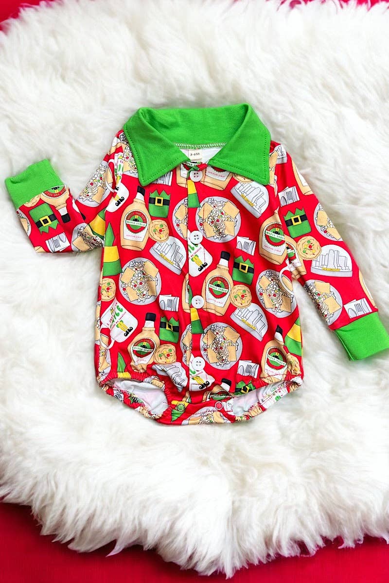 Multi-printed baby bodysuit w/collar. LR060704