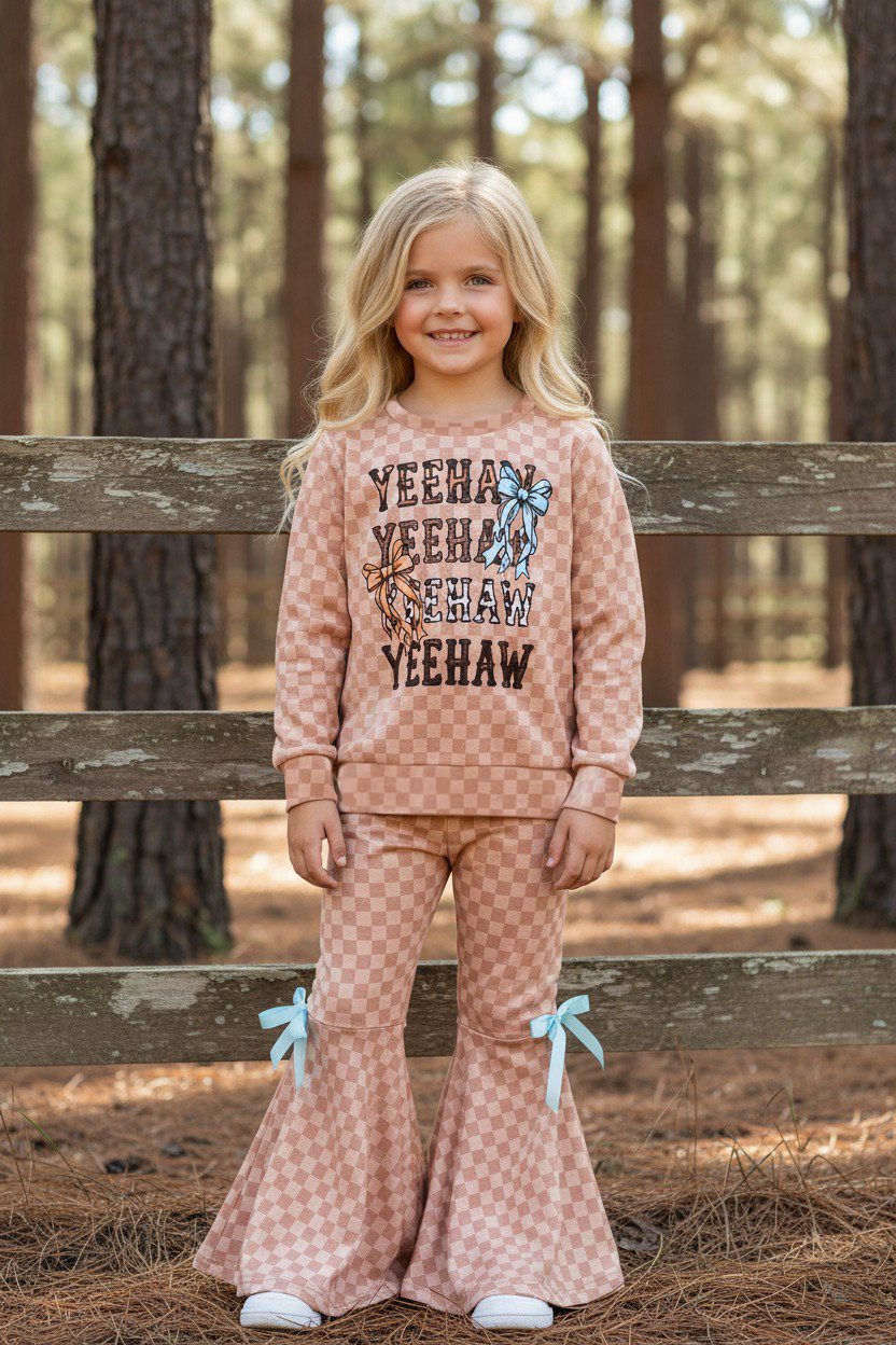 Yeehaw" Brown-tan checkered outfit.