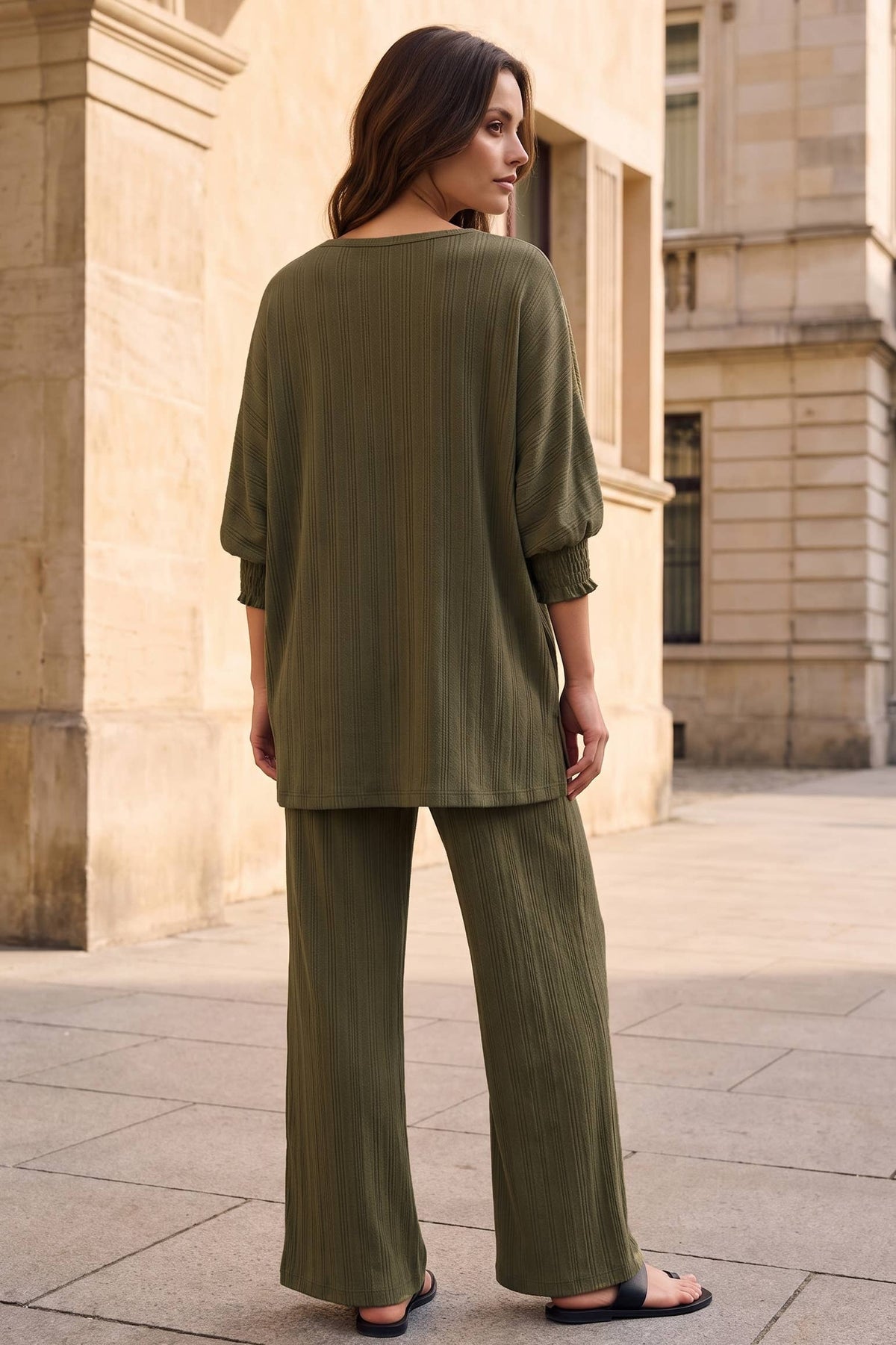 2-Piece Smocked Sleeve Blouse + Relaxed Bottoms