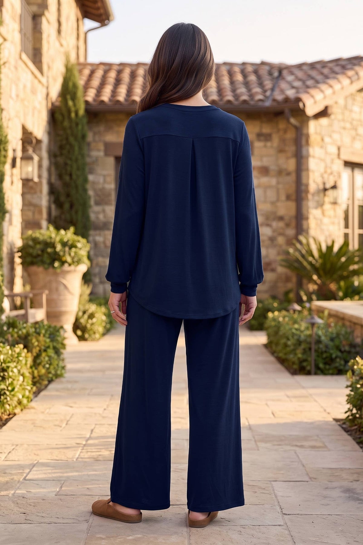 2-Piece Lizzy 3/4 Sleeve Top + Relaxed-Fit Pants Flowy Set