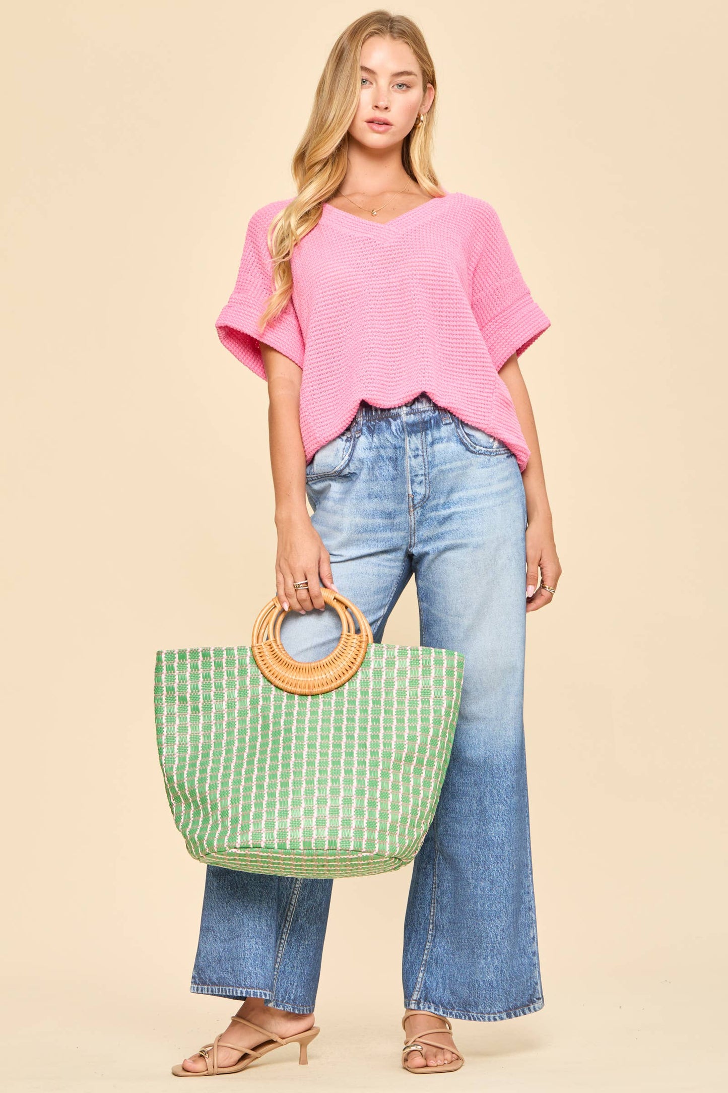 V-Neck Lightweight Sweater Crochet Knit Poncho Top