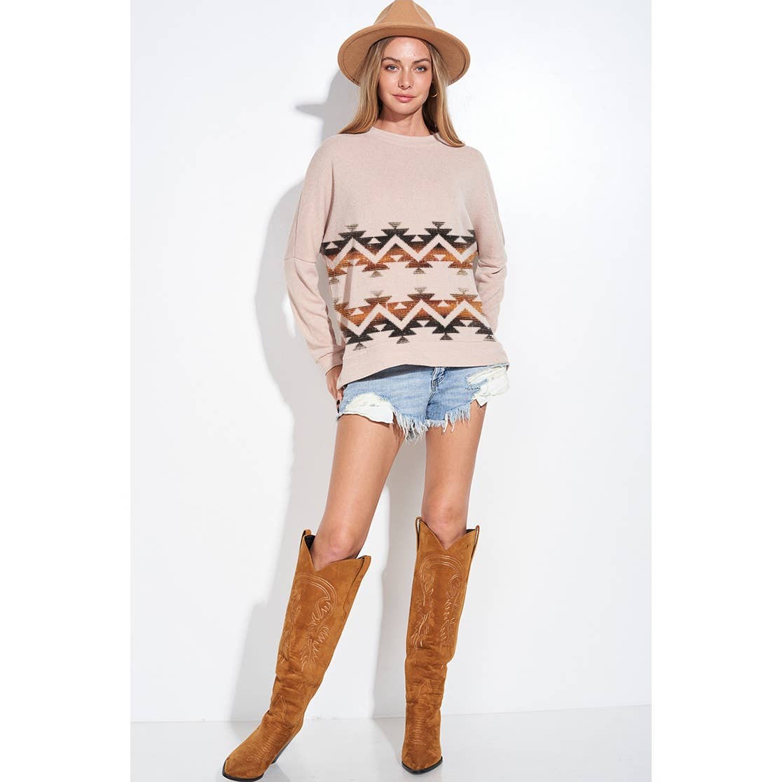 Zig zag print long sleeve knit top