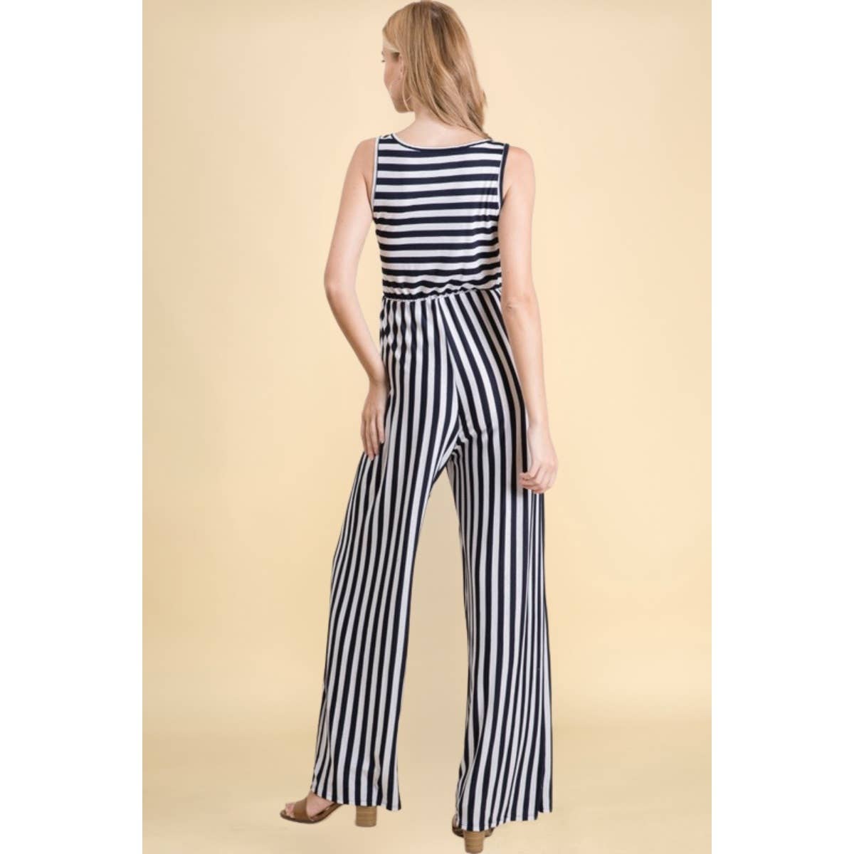 Striped Tie Keyhole Back Jumpsuit