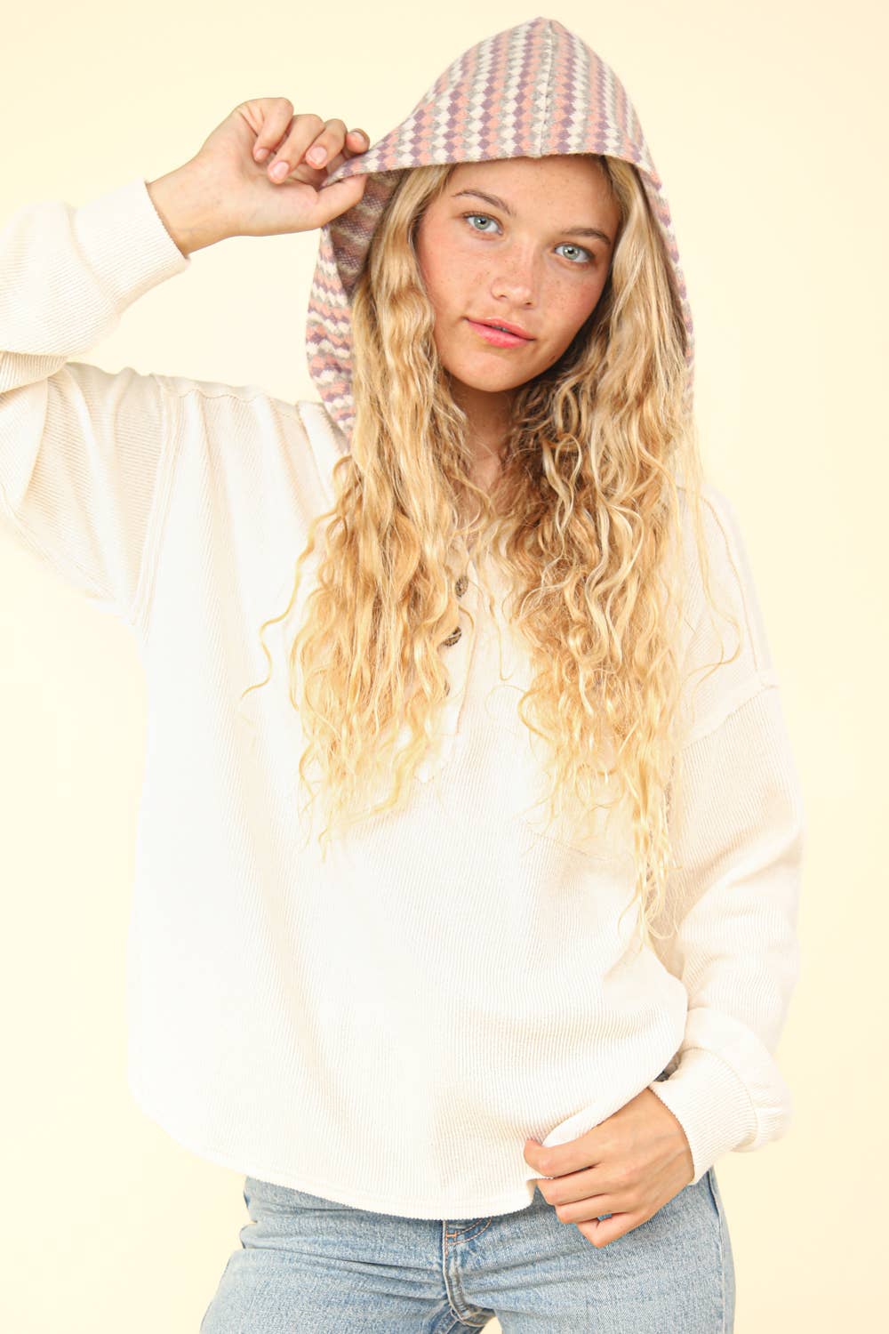 Oversized Contrast Hoodie Cozy Knit Top