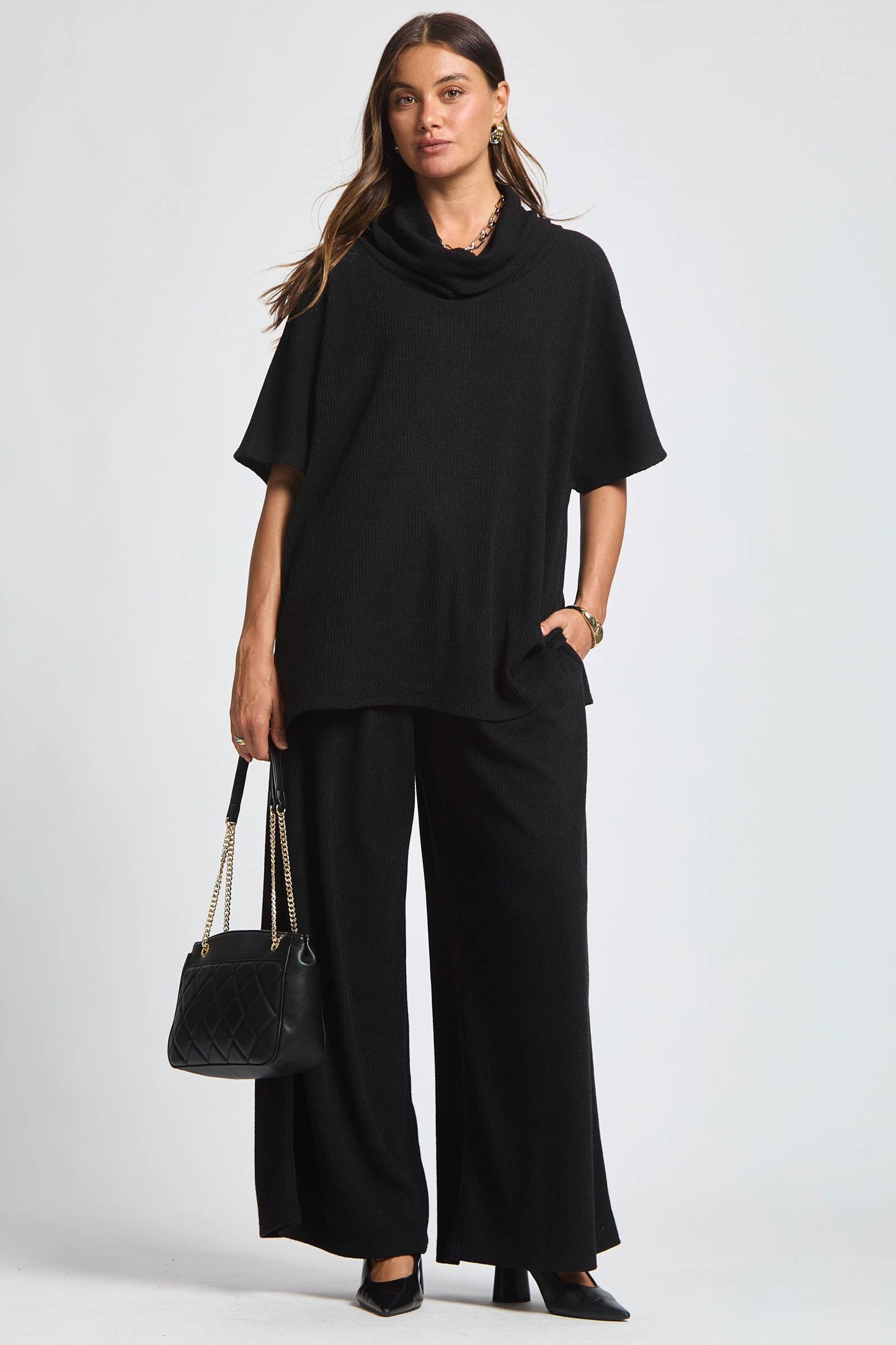 Cowl Neck Top + Relaxed Pants 2 Piece Set