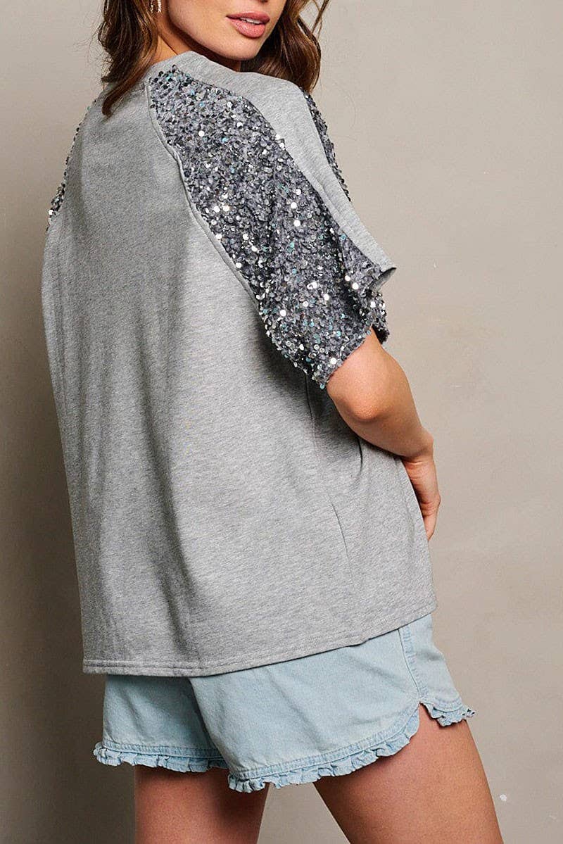 SHORT SEQUINS SLEEVE BLOUSE TOP