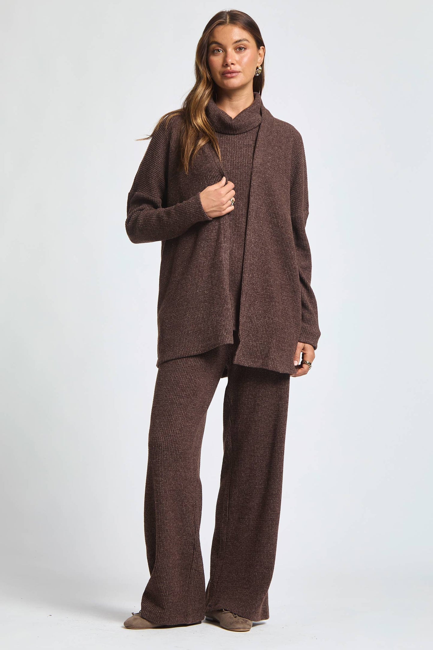 Dear Scarlett - 3 Piece Set Cowl Neck Tank Top + Cardigan + Pants