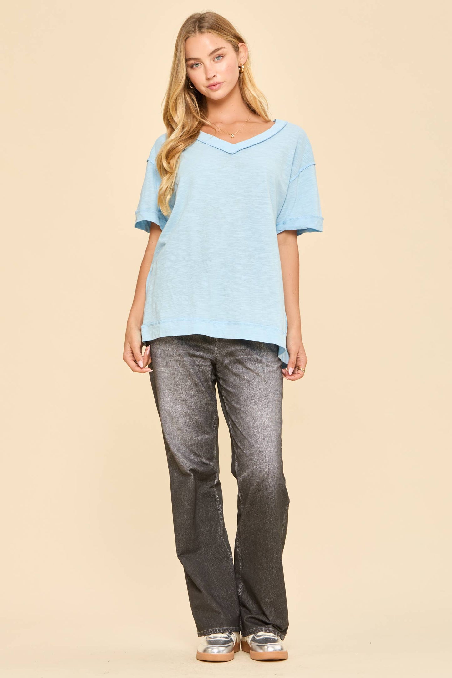 V-Neck Cotton Knit Top