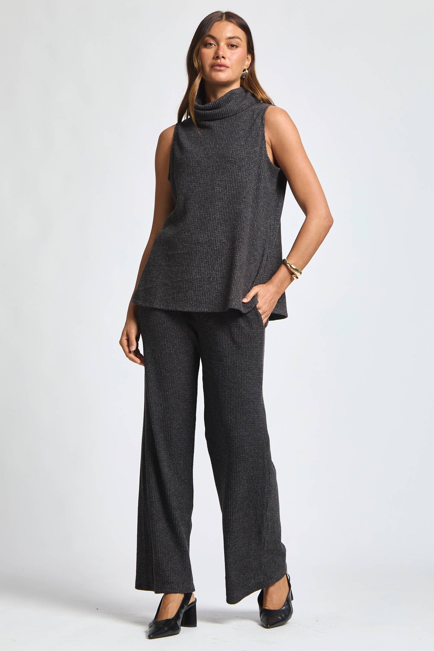 Dear Scarlett - 3 Piece Set Cowl Neck Tank Top + Cardigan + Pants