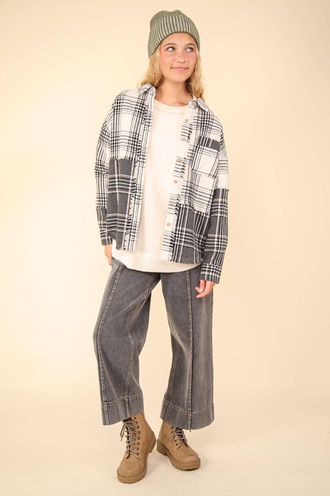 Mixed Plaid Oversized Casual Shacket Jacket