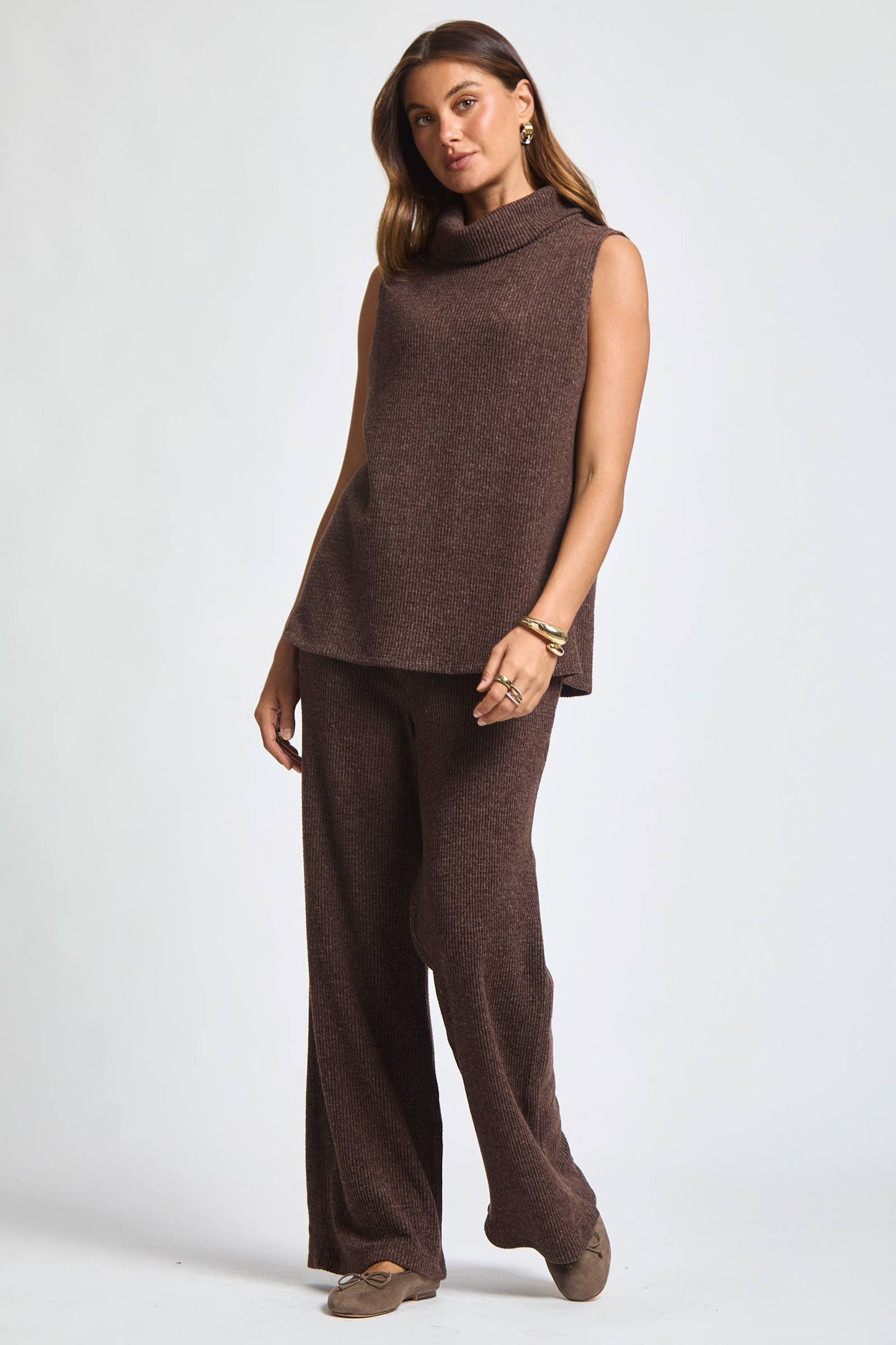 Dear Scarlett - 3 Piece Set Cowl Neck Tank Top + Cardigan + Pants