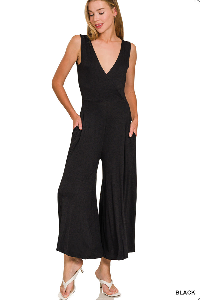 SURPLICE NECKLINE SLEEVELESS JUMPSUIT