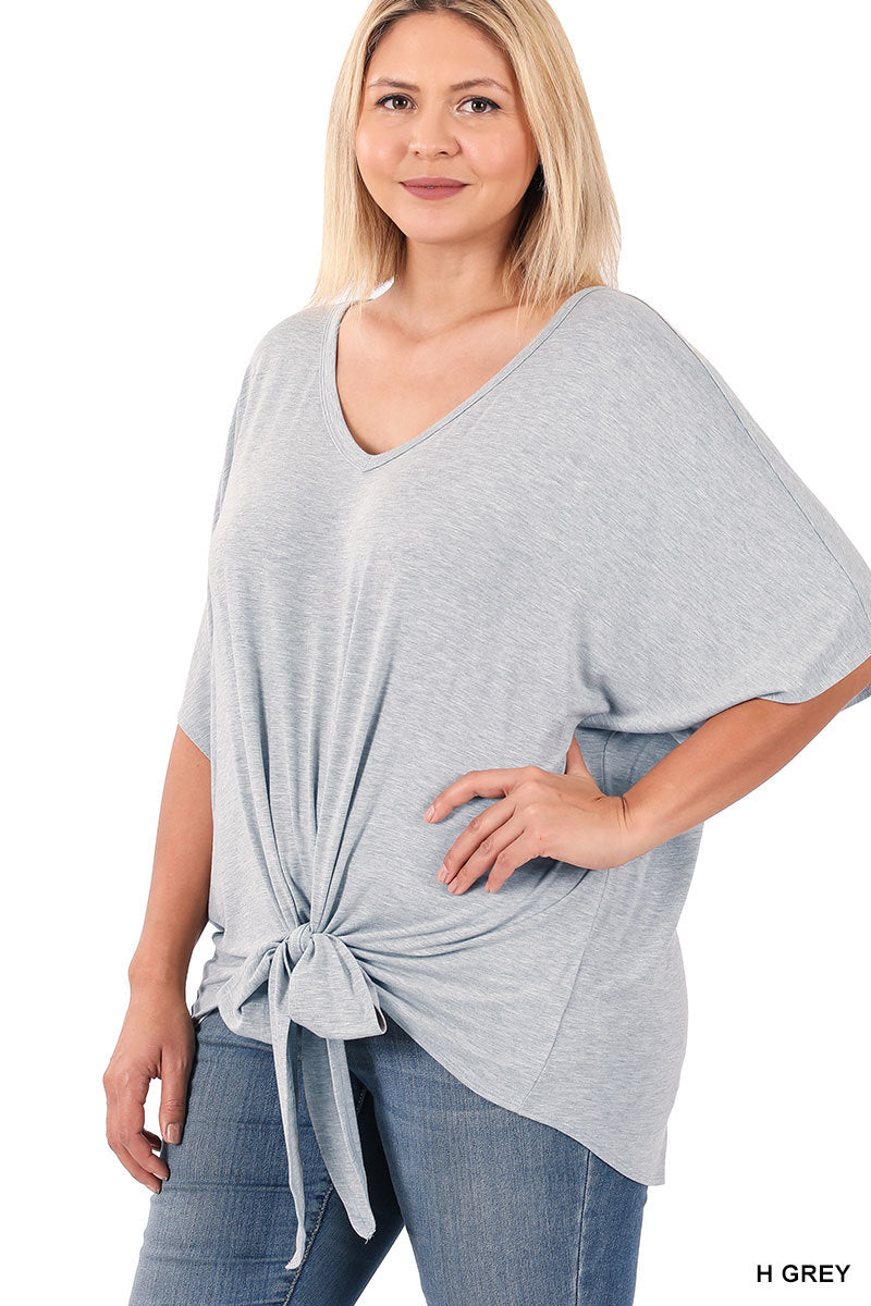 PLUS LUXE RAYON V-NECK TIE FRONT TOP